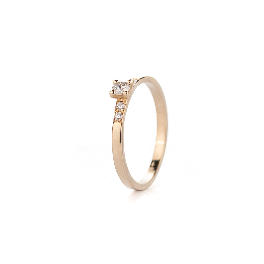 Verlovingsring in geelgoud , diamant 0.10ct en 4x 0,01ct