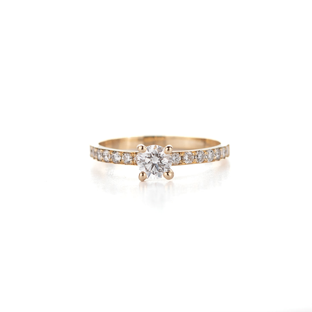 Verlovingsring in geelgoud , 14 diamantjes en 0,40ct