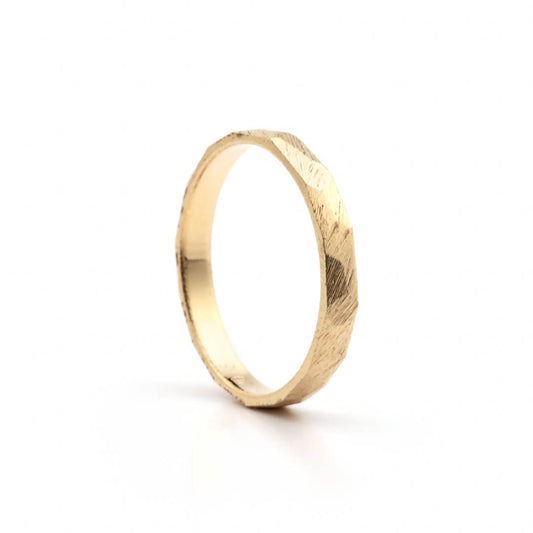 Trouwring in geelgoud, 3mm breed, Rock