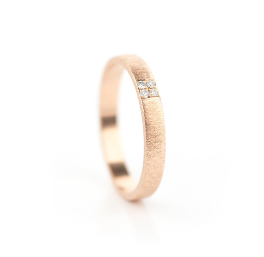 Trouwring in roodgoud, 3mm breed, Ice Matt Diamant
