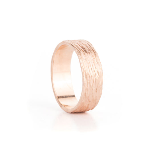 Trouwring in roodgoud, 6mm breed, Schors