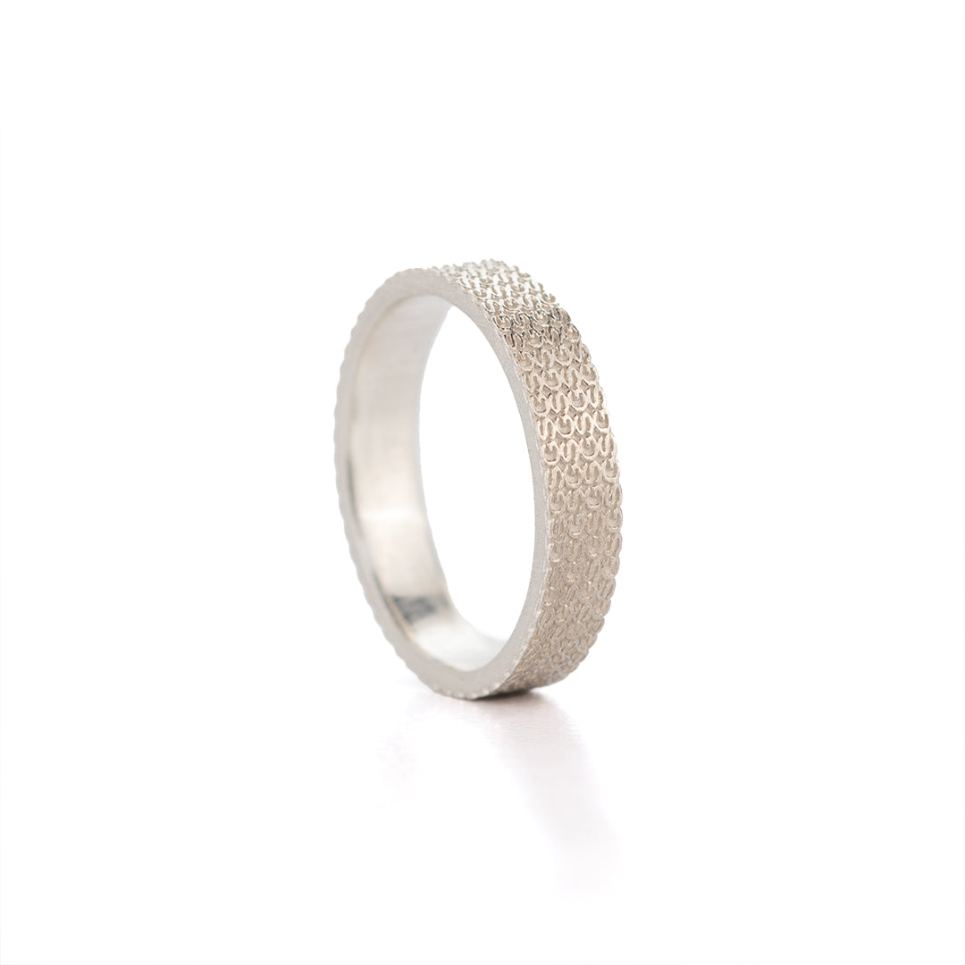 Trouwring in witgoud, 4mm breed, Fabric collection
