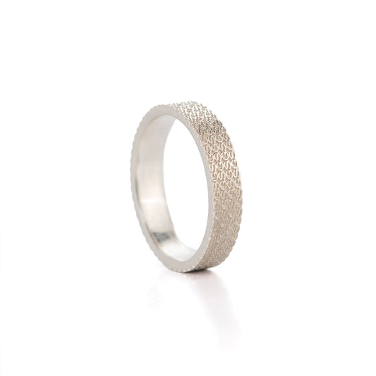 Trouwring in witgoud, 4mm breed, Fabric collection