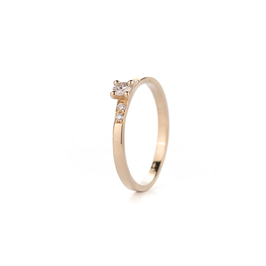 Verlovingsring in geelgoud , diamant  0.10ct  en 4x 0,01ct