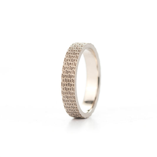 Trouwring in witgoud, Fabric Collection, 4mm breed, A+S